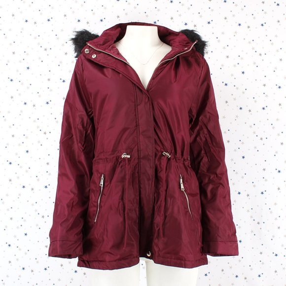 NWT with Defect Burgundy Fur lined Hood Anorak Parka Jacket - Picture 4 of 14